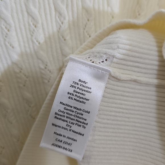 Talbots Lightweight Cream Cable Knit Sweater Sheer Metallic Striped Sleeves XL - Picture 8 of 8
